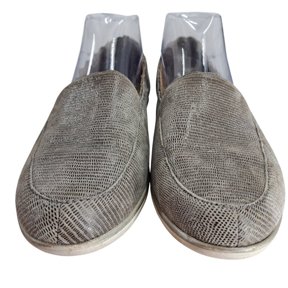Aetrex Christie Wedge Leather Loafers Size 39 US 8.5 Taupe Gray Slip On Reptile - Picture 13 of 13
